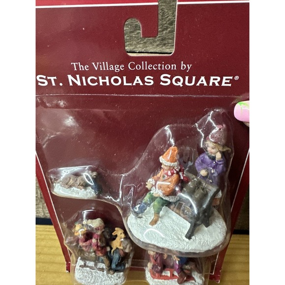 St Nicholas Square Village Collection ice skating figures Set Of 4 Dog Sledding - Picture 2 of 3